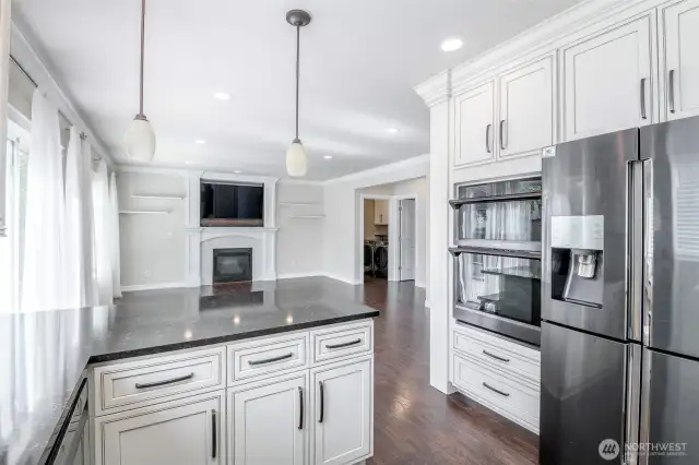 Matching charcoal appliances in kitchen