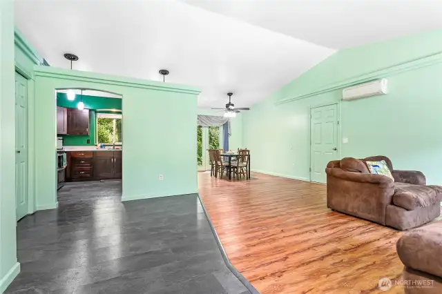 This floor plan really works! Space to move around and allow you to have comfortable furniture without feel cramped.  Great spaces for relaxing and larger social gatherings.