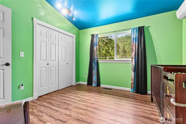 Second bedroom has great character and looks out over the wonderful trees along the roadside.  Easy care flooring give you a clean place to live.  Large closet give you nice storage options.