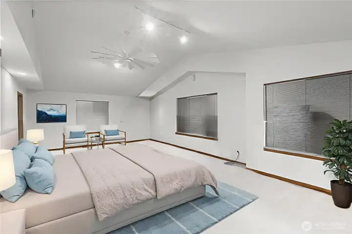 Virtually staged. Vaulted ceilings in massive Owner's suite.