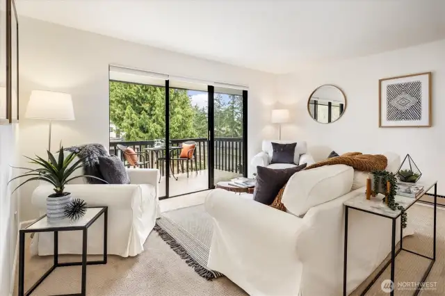 Space for large furniture in this living room. Recently painted and new carpet flooring makes this condo move-in ready. (Now not staged).