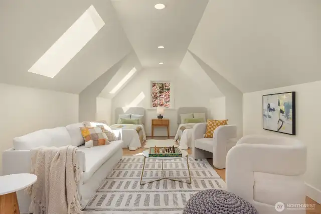 The enormous bonus room is drenched in sunlight, thanks to skylights and dormered windows. This space could serve nearly any purpose(s) one could dream-up – a game room, a bunk room, a media room, an art studio? You decide!