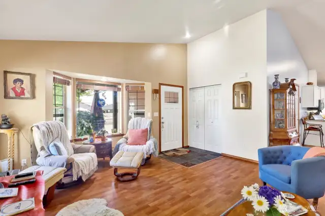 A by window overlooks the covered front porch.