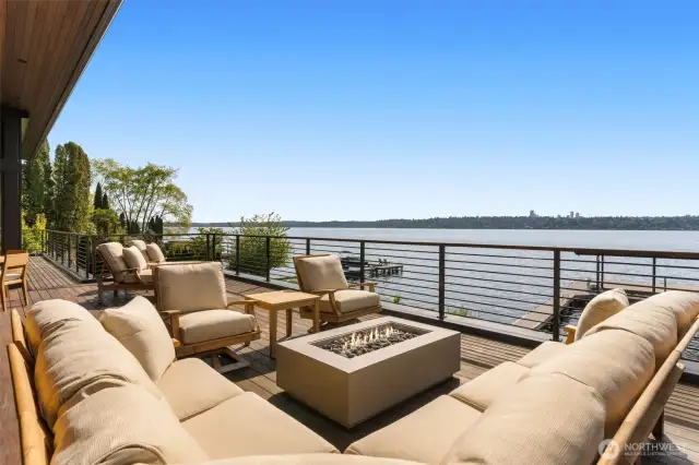 Gas fireplace and exterior heaters, extend the seasons to enjoy the waterfront!