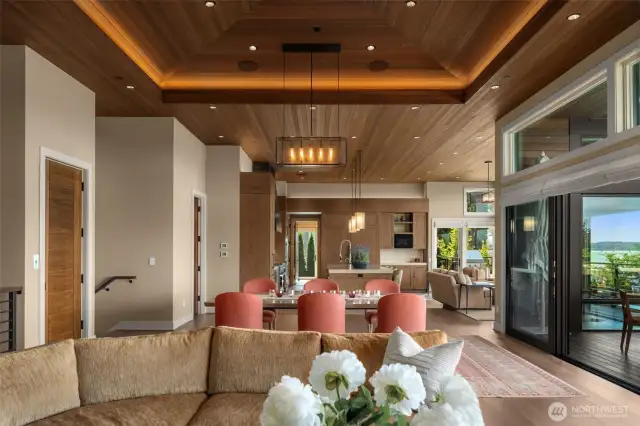 From living toward kitchen, with elevator on your left.