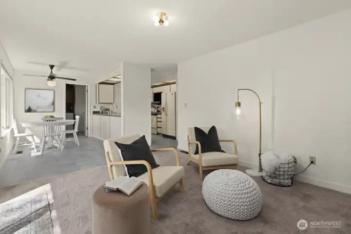 Great room feeling here with kitchen and eating area, right off of family room.