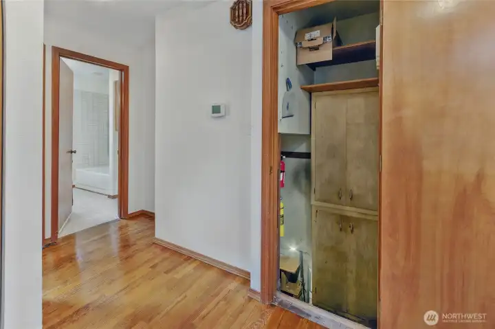 Basement door open. looking back toward bathroom.