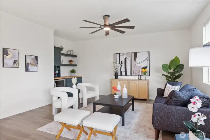 Living room with dry-bar.