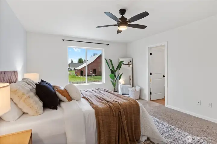 Primary bedroom has barn views.