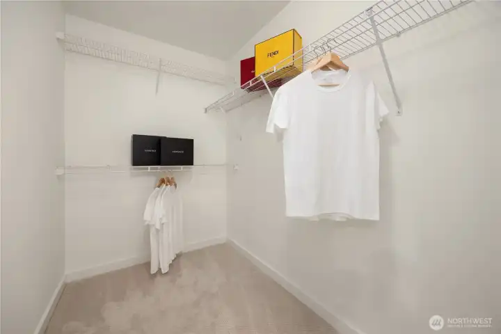 Primary suite walkl-in closet.