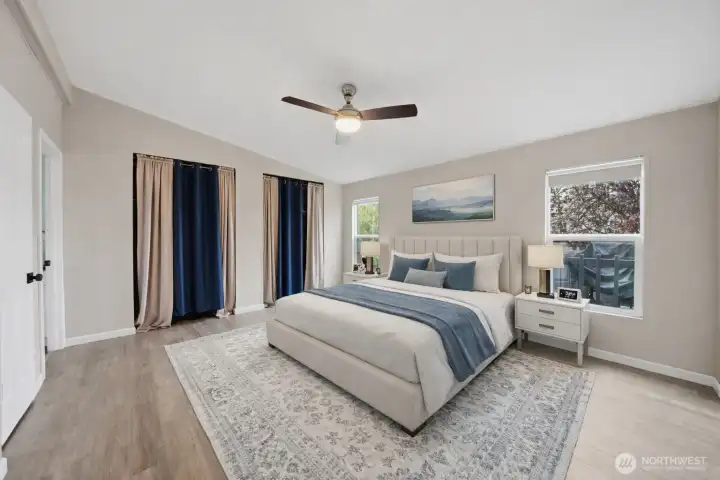 Generous primary suite with great natural light. Virtually staged.