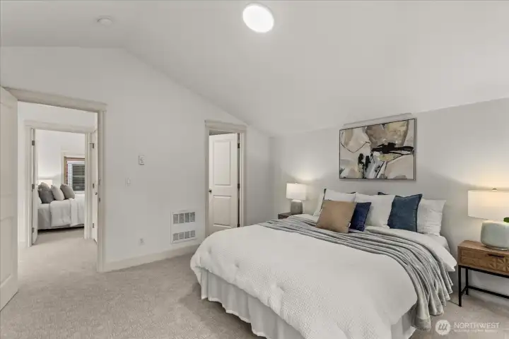 Upstairs find a large primary suite with vaulted ceilings! Upstairs find a large primary suite with vaulted ceilings!