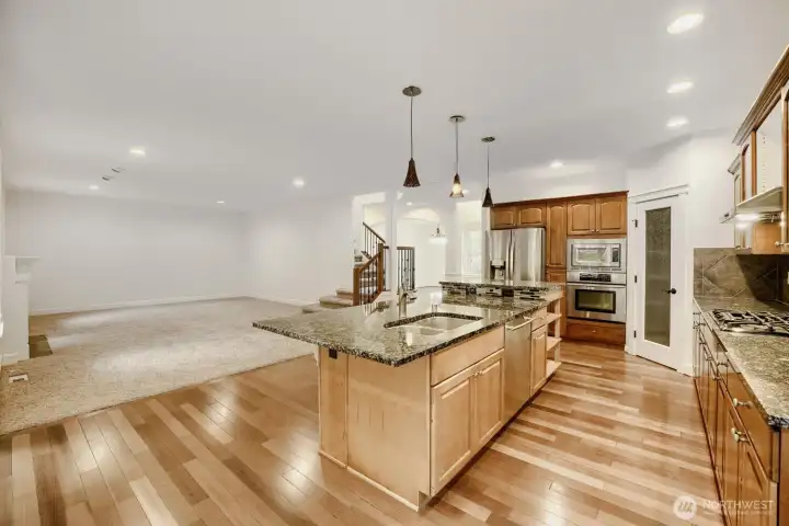 A natural gathering place for family and friends with the kitchen open to the family room.