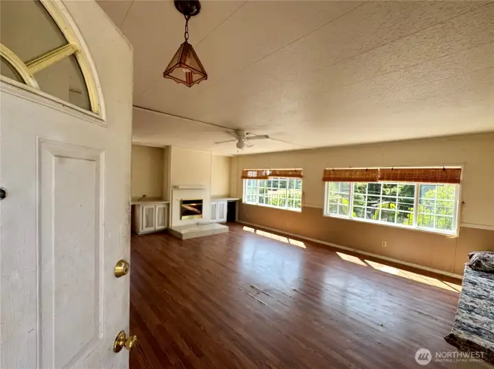 Large front living room with lake views Large front living room with lake views