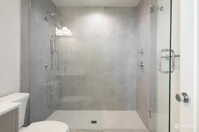 Large walk in tiled shower