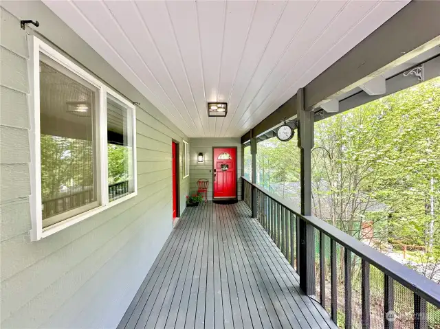 Large covered front porch in addition to the two huge decks overlooking the lake.