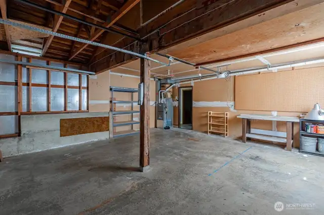 Large garage with ample storage and space.