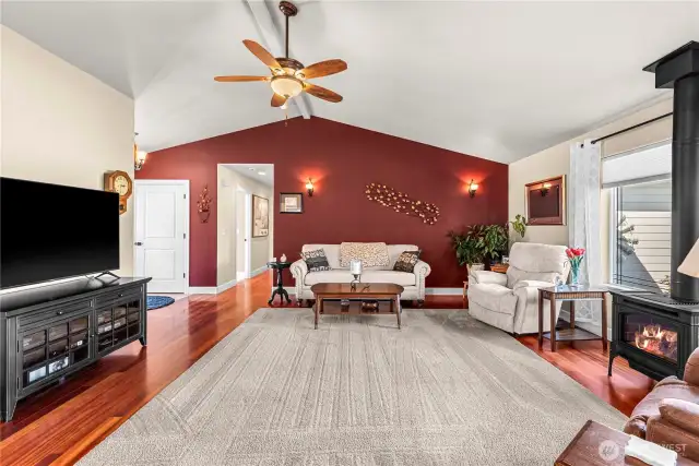 Living space with cozy fireplace