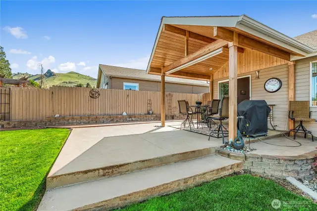 Covered patio in backyard
