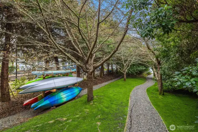 The property offers shared storage for kayaks and paddleboards, providing a convenient and secure space for residents to store their watercraft and enjoy easy access to aquatic adventures.