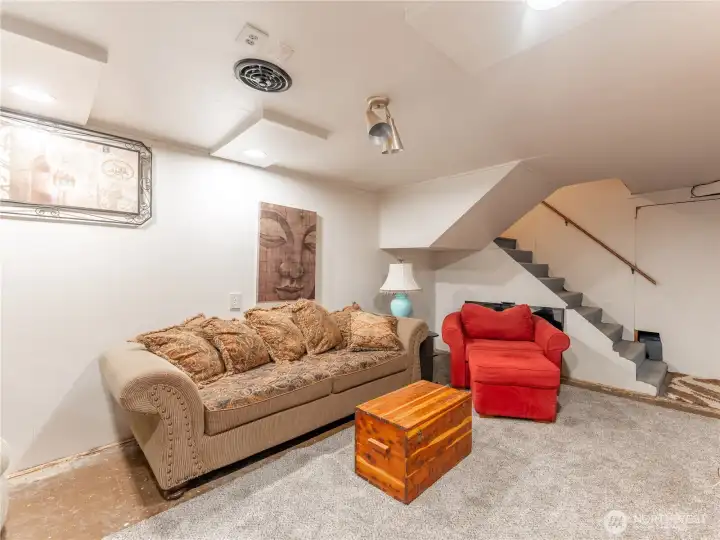 Family room in basement