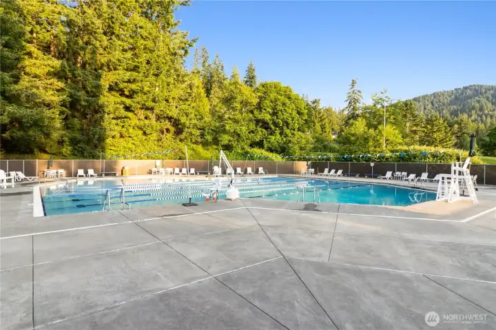 The heated community pool, open seasonally for both lap and open swim.