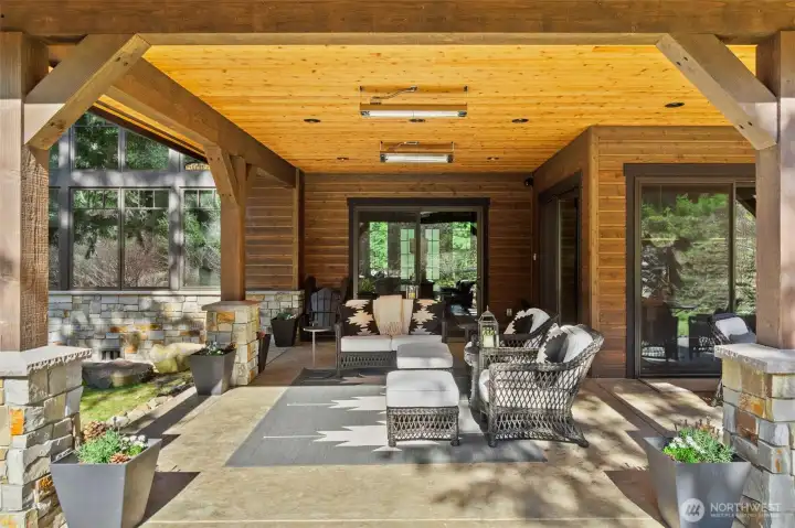 The covered patio captures the warmth of the afternoon sun, creating the perfect setting for evening entertaining. The covered patio captures the warmth of the afternoon sun, creating the perfect setting for evening entertaining.