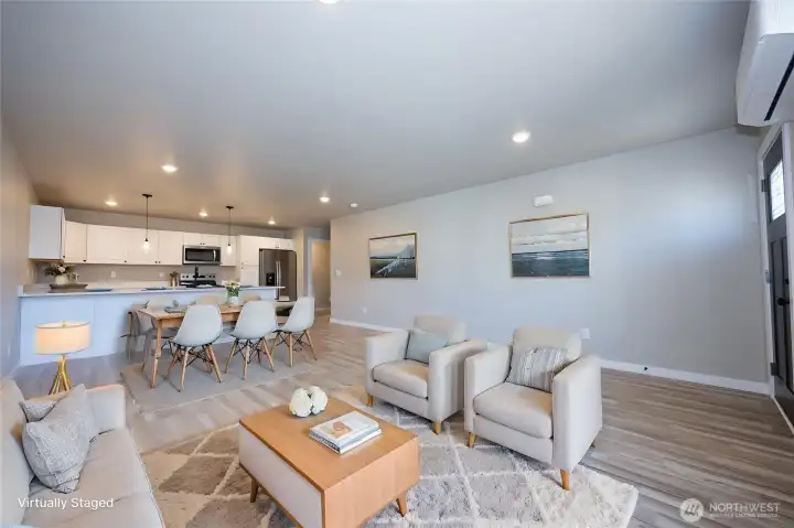 Virtually staged living room & dining room