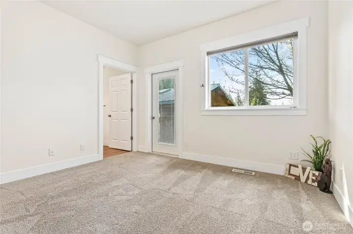 Primary bedroom looking towards primary bath