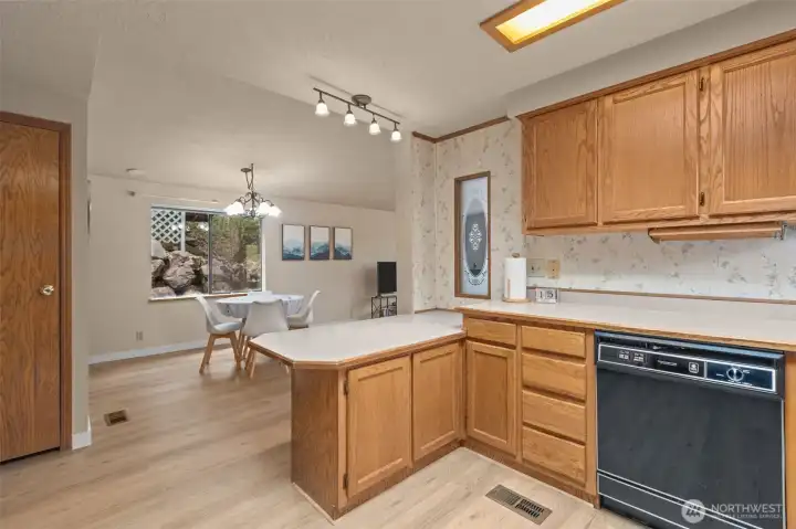 kitchen with lots of counter space, skylight
