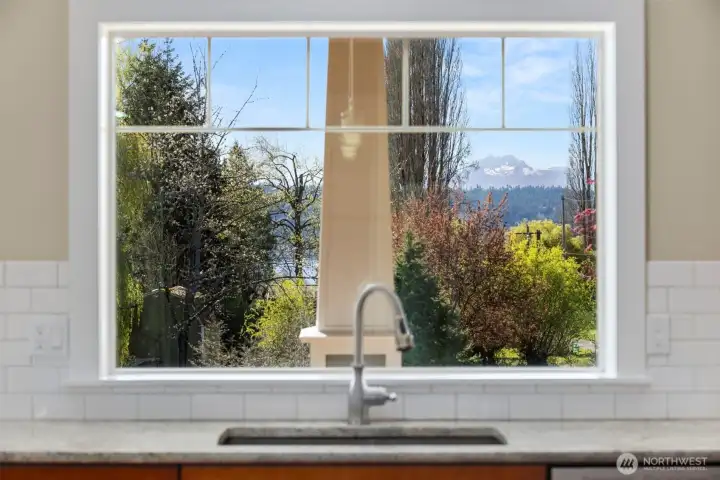View of Olympic Mt from main kitchen sink/window.