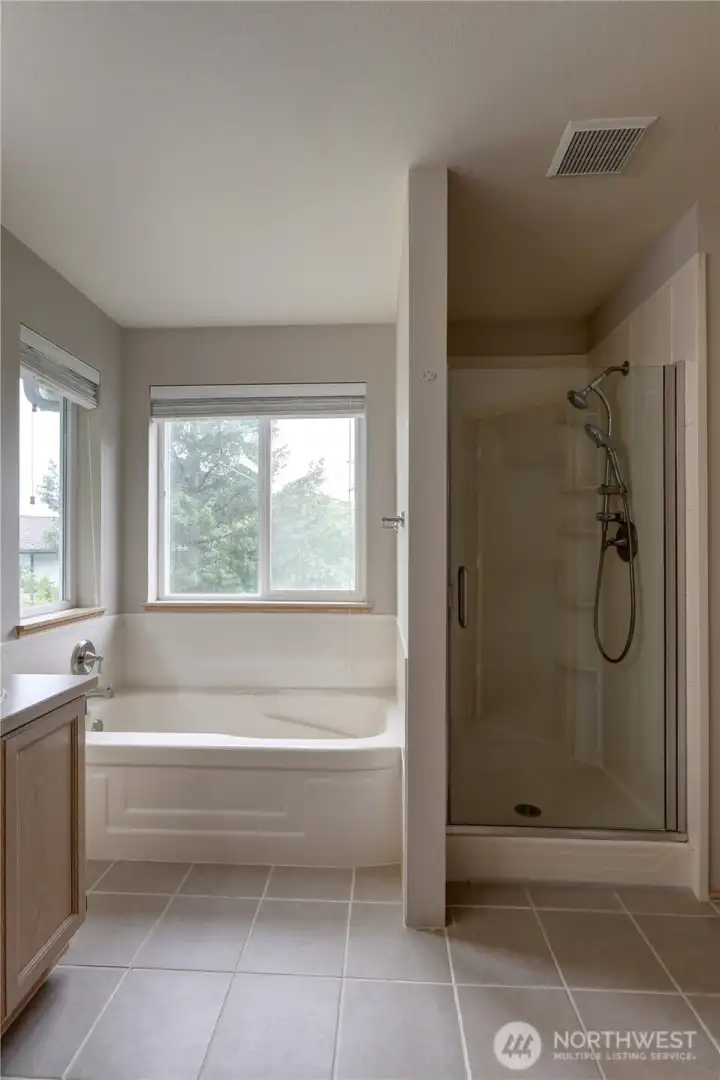 Primary Bathroom tub & shower.