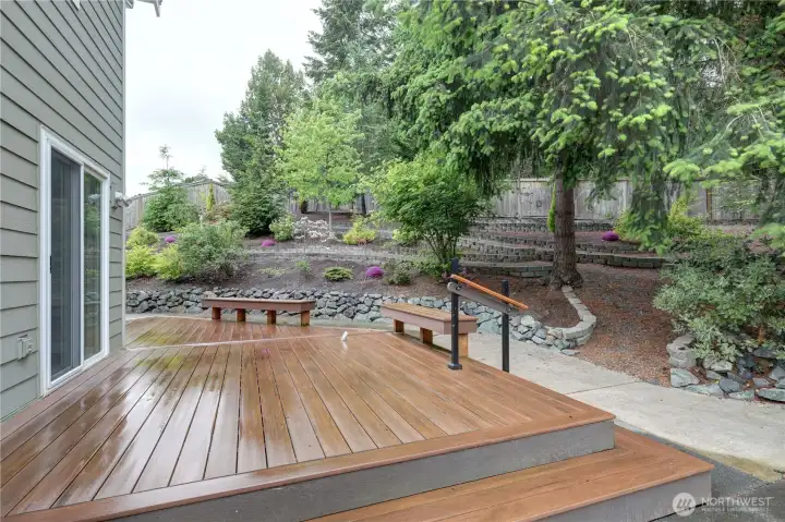 Back yard with Trex deck & nicely landscaped yard.