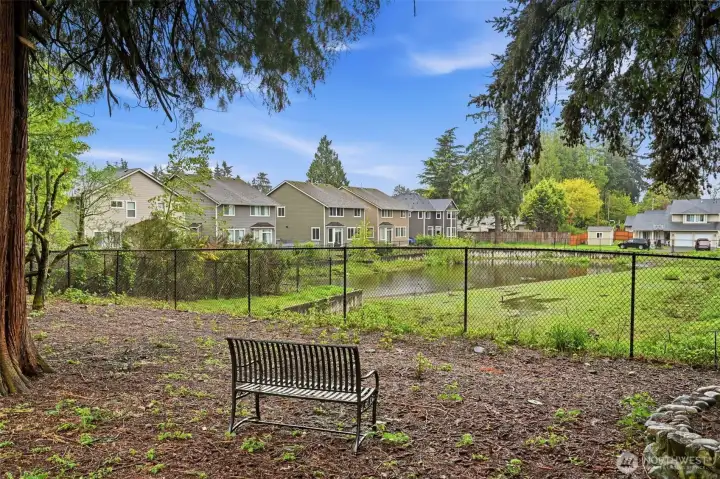 Enjoy a hot coffee in the morning by the pond