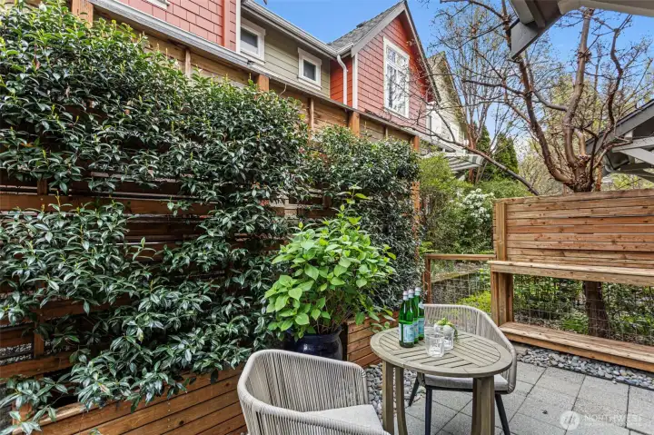 The patio also includes a planter’s bench for the avid gardener.