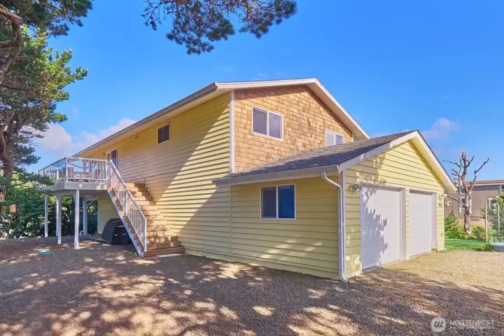 East elevation of house, garage is oversized