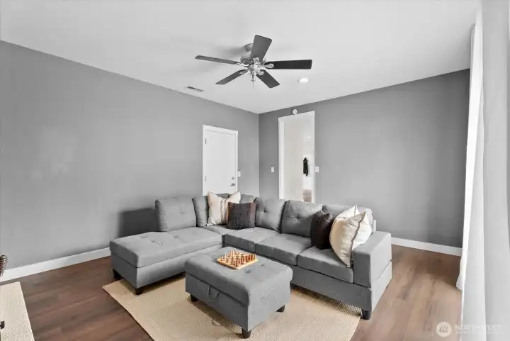 Bonus room makes for the perfect family room, play room, or even another bedroom if you wanted! Door to the left leads to double garage.