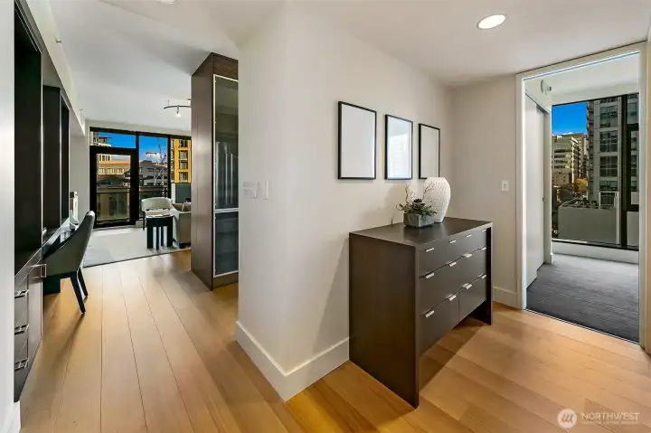 Generous layout with multifunctional space in corridor in front of 2nd bedroom and 2nd bath.