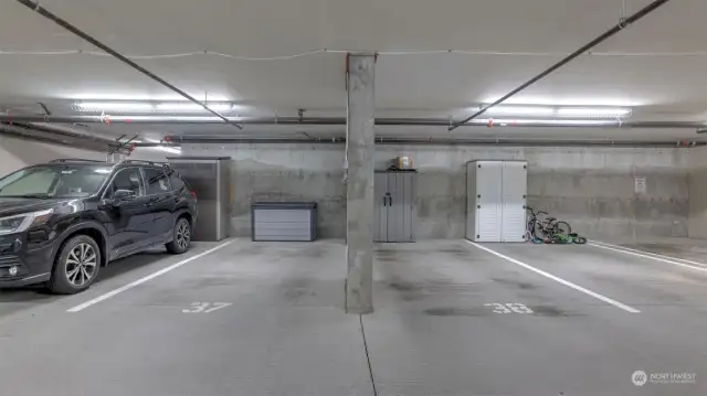 Secure underground parking garage with 2 oversized parking spaces. Room for storage sheds as well.