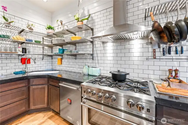 Kitchen with gourmet gas stove