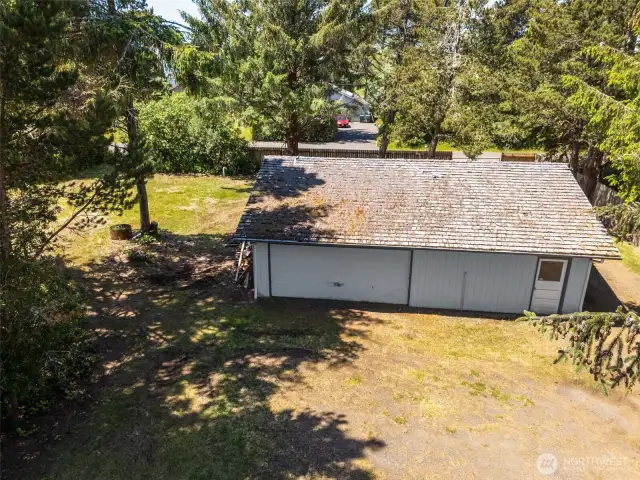 Overhead view of the detached shop garage 30X36 PLENTY of storage and covered parking!