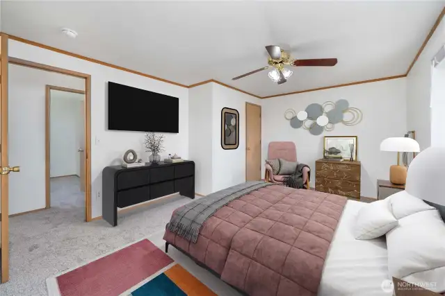 Virtually staged primary suite