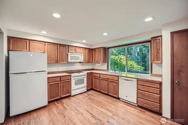 Kitchen with great green view to back yard