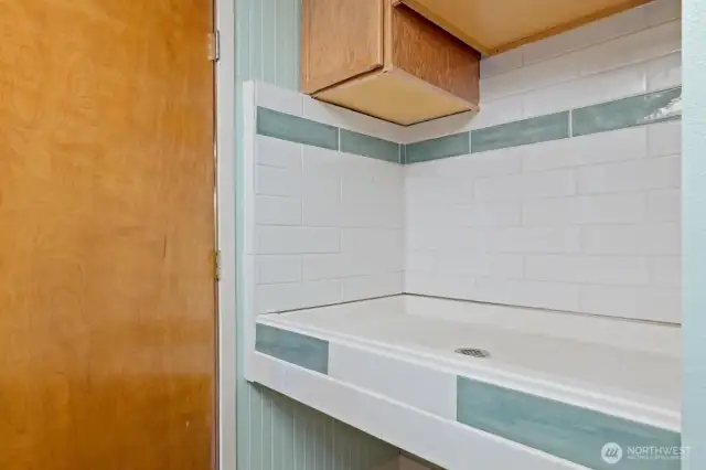 Dog washing station/ utility station located in the basement bathroom.