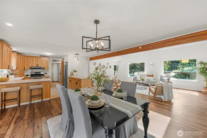 This shows the layout of the entire open living space on the main floor.
