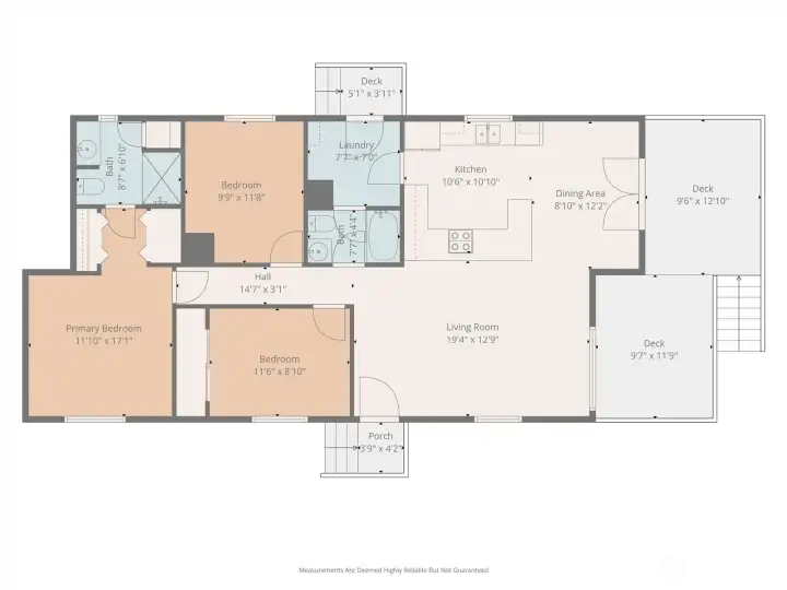 Floor plan - notice the huge decks at the back of the home.