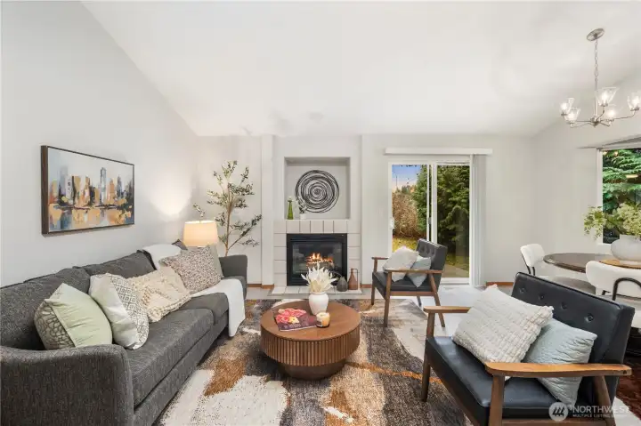 Gas Fireplace anchors the living space.