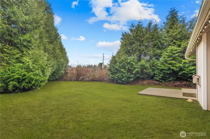 Spacious, private, partially fenced yard.
