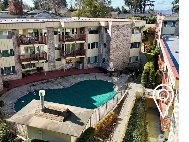 View from above with the pool