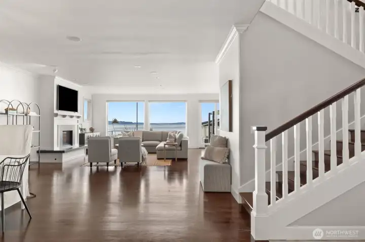 Large open concept living with dining room, living room and kitchen